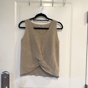 Crochet V Neck Mid-Length Knitted Vest. Tan color. Small size. Never worn